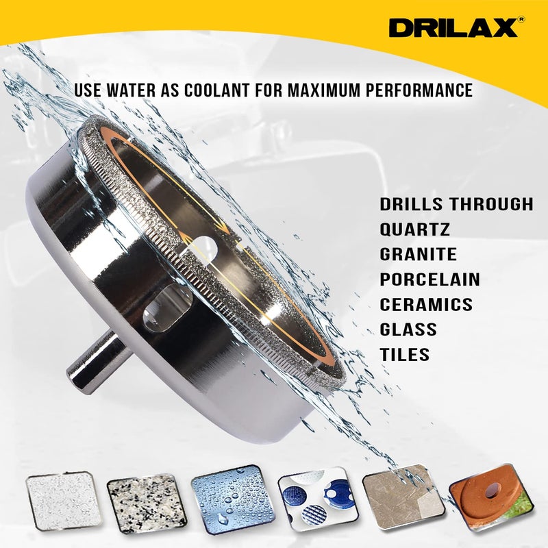 DRILAX طقم مناشير ثقوب الماس 4 بوصة من دريلاكس | عمق 1-1/8" | منشار ثقوب للبلاط والزجاج مع دليل موضع ووظيفة تبريد بالماء | للسيراميك، البورسلين، الحجر، البلاط، الزجاج - Image 4